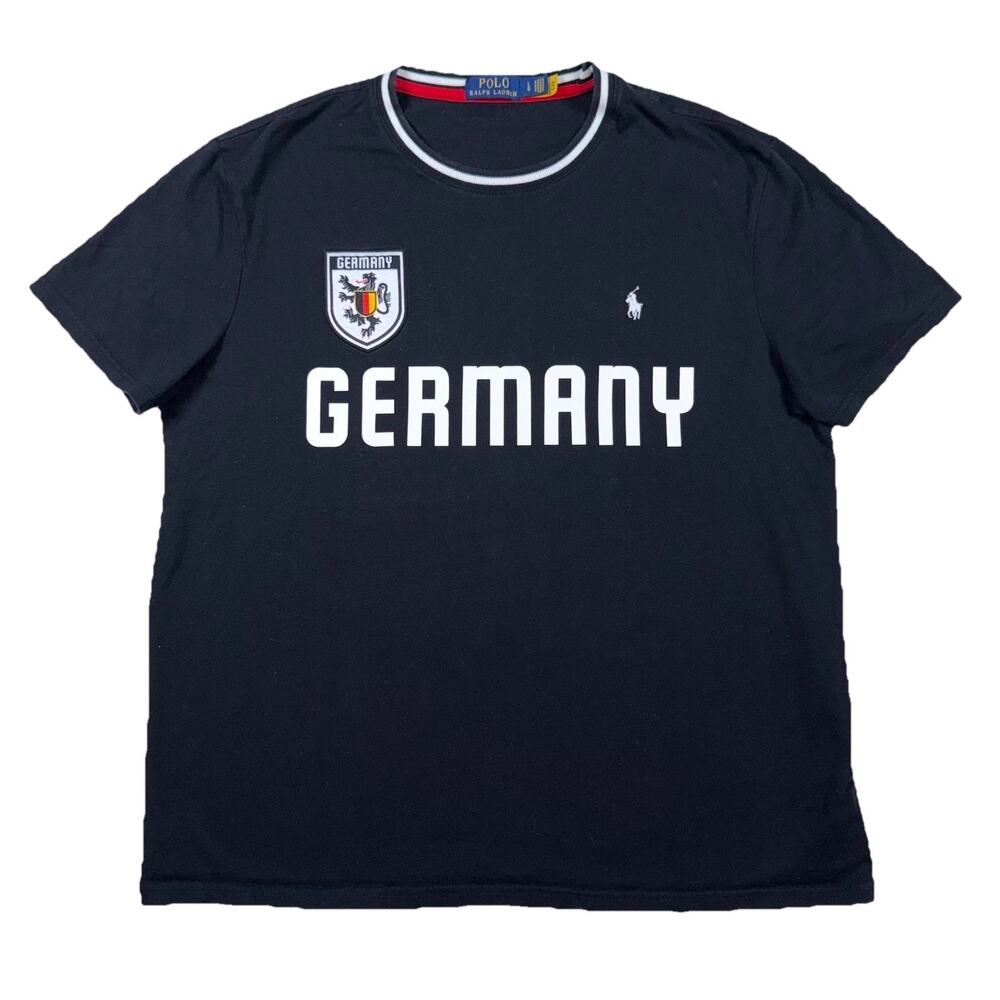 Polo Ralph Lauren Germany T-Shirt Mens L Black Graphic Cotton Embroidered Patch